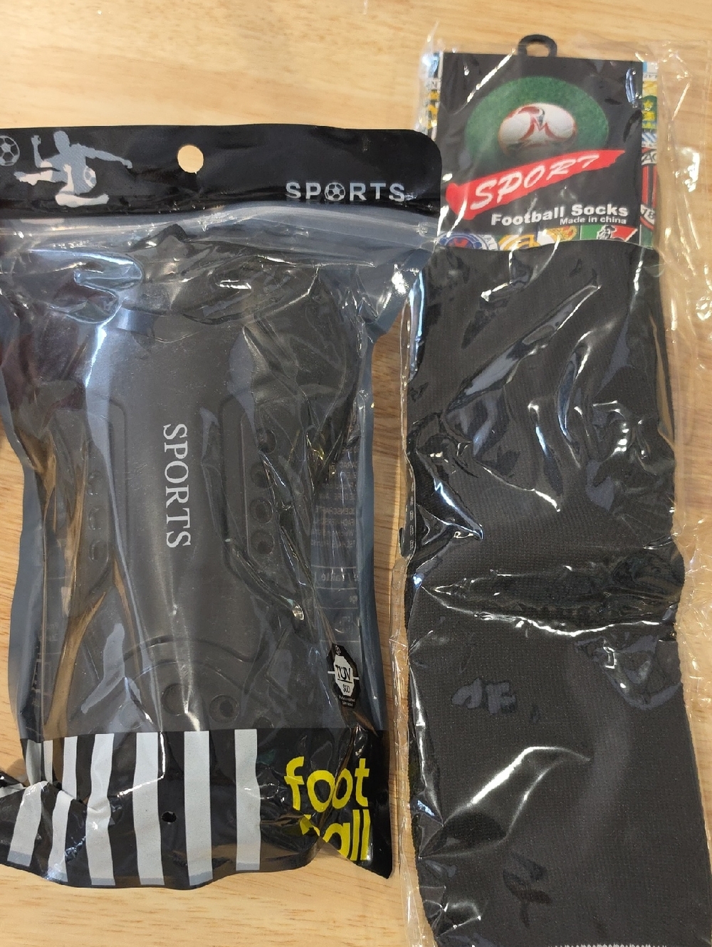 Sporto Kids Black Football Socks - Pack With Shin guards